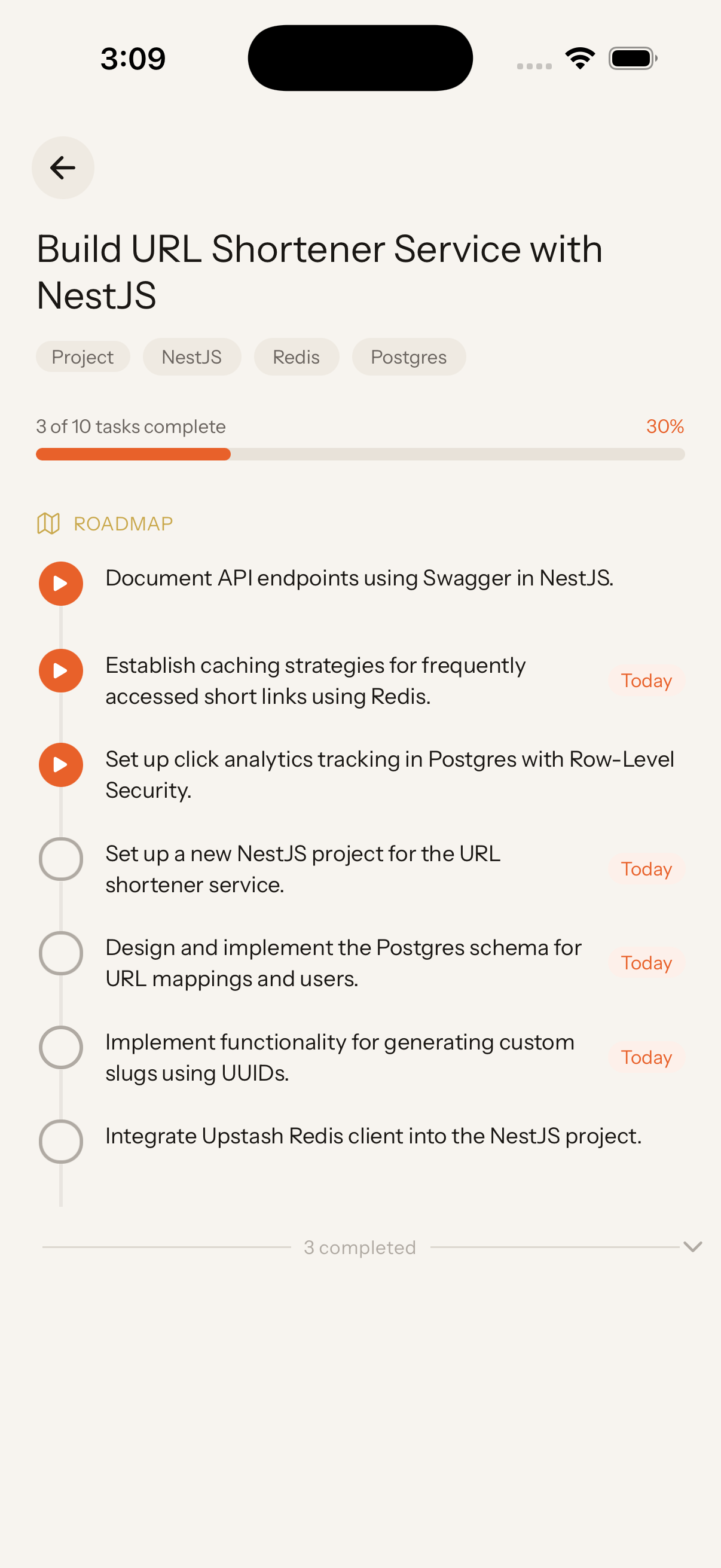 Project Roadmap screenshot